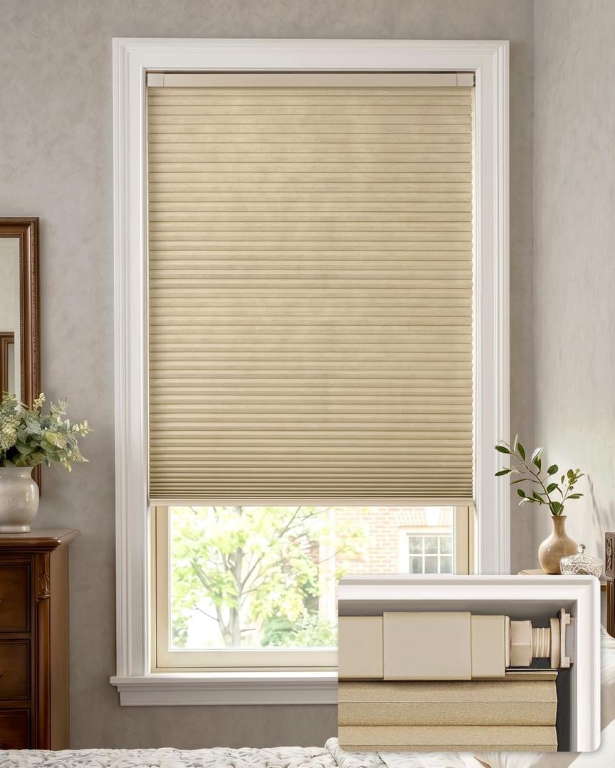 LazBlinds No Drill Blackout Cellular Shades, 29" W x 48" H, Beige