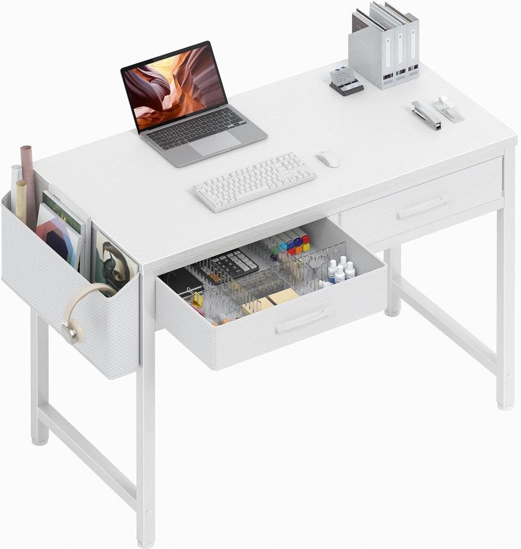 DLisiting 32 Inch Small White Desk with 2 Drawers, Study Writing Computer Desk with Storage Drawer for Bedroom Home Office, Vanity Table Without Mirror for Girls Small Spaces, 31.5"
