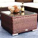 DIMAR GARDEN Outdoor Coffee Table Wicker Patio Side Table with Glass Top,19.7in Mixed Brown