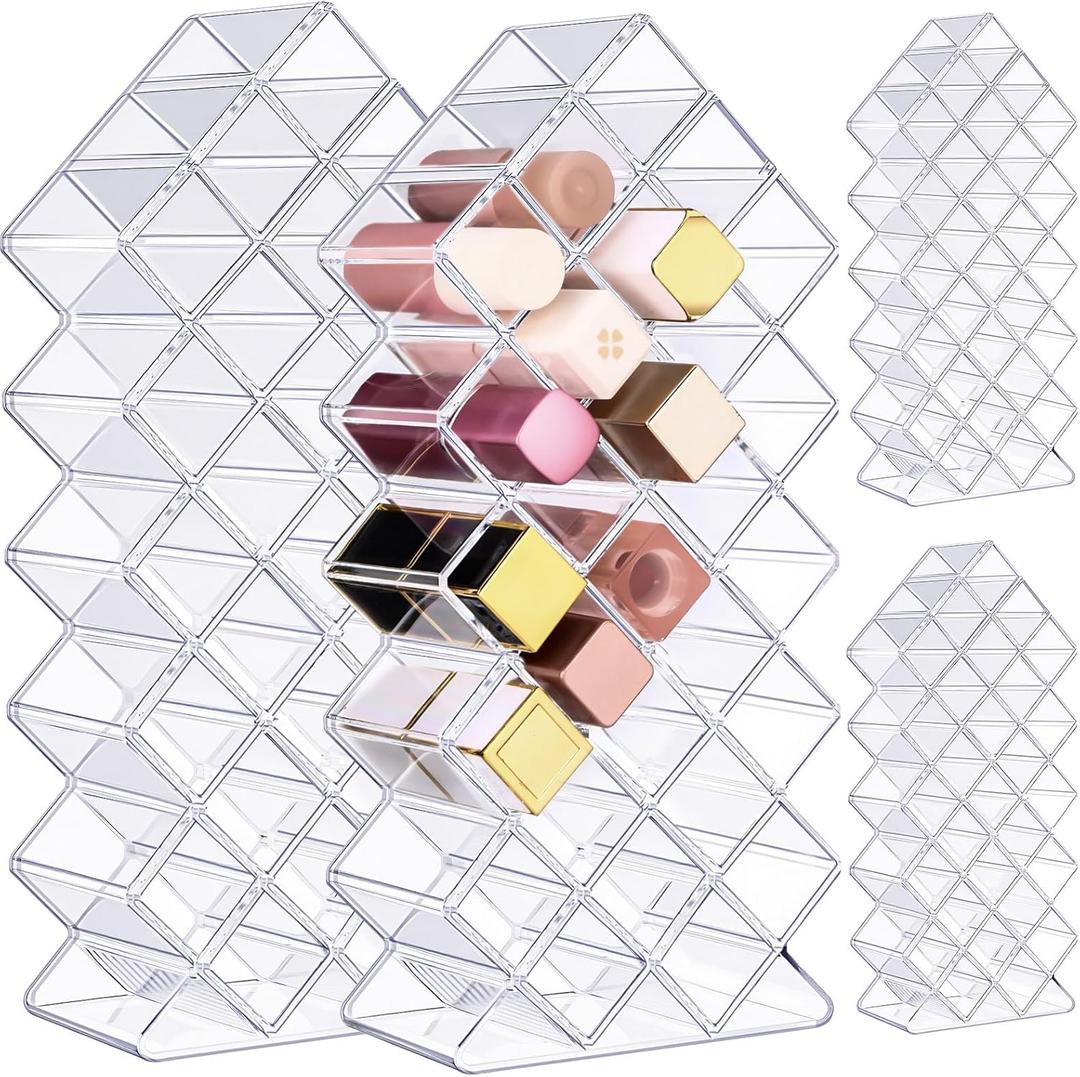 Hoolerry 4 Pack Acrylic Lipstick Holder Organizer 112 Slots Clear Lip Gloss Holder Organizers Stackable Lipsticks Tower Lipstick Case Display Stand Storage Box for Makeup Cosmetic Vanity(Fish Shape)