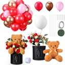 Vinsot 113 Pcs Valentine's Day DIY Gift Set Include Balloons Hug Buckets Bears Faux Bouquets Ribbon Box for Valentine Galentines Day Wedding Birthday Party Women Romantic Gifts Decoration