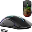 FFJ Master02 Wireless Gaming Mouse, 12000 DPI, Tri-Mode 2.4G/USB-C/Bluetooth 5.3 Gaming Mouse, Python Skin Texture RGB Backlit, 6 Programmable Buttons, 75Hr Battery Life for PC, Mac, PS5, XBOX - Black