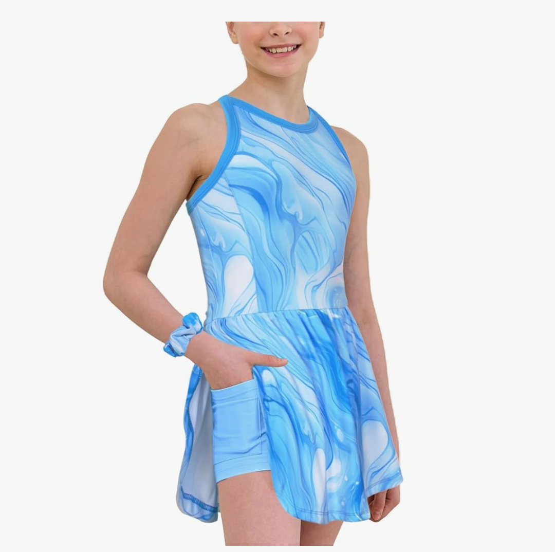 MODAFANS Girls Tennis Golf Dress Sleeveless Athletic Pleated Outfits Sets Built in Shorts with Pockets XXL