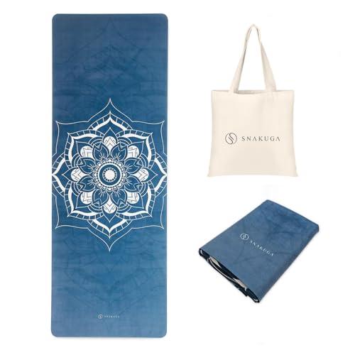 SNAKUGA Travel Yoga Mat, Non Slip Exercise Suede Mat with Carry Bag, All-Purpose Fitness Mat with High Density Anti-Tear Surface for Women, Ideal for Pilates Workout (72'' x 24'' x 1.5mm Thick)