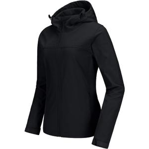 CAMEL CROWN Womens Softshell Jacket Fleece Lined Hooded Waterproof Windproof Lightweight Winter Windbreaker Hiking Camping (X-Large, Black)