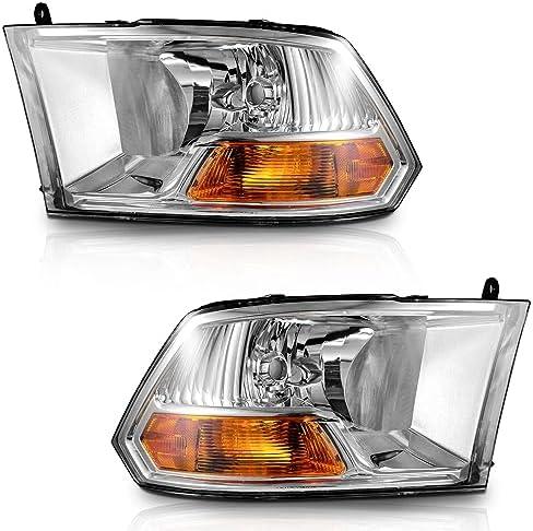 WEELMOTO Headlight Compatible with 2009-2012 Dodge Ram 1500/2010-2012 Dodge Ram 2500 3500 (Does NOT fit Quad Beam Headlight Models) Replacement Chrome Housing Amber Reflector