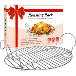 DePango Roasting Rack, Stainless Steel Oval Cooling Rack with Handle, Wire Rack with Integrated Feet, for Cooking, Grilling, Drying, 16.5”x11.5” DePango Roasting Rack, Stainless Steel Oval Cooling Rack with Handle, Wire Rack with Integrated Feet, for Cooking, Grilling, Drying, 16.5”x11.5”