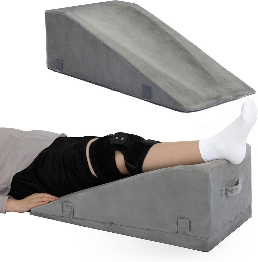 Leg Elevation Pillow for After Surgery, Adjustable Wedge Pillow for Legs Knee Swelling & Blood Circulation Relief, Memory Foam Knee Replacement Surgery Recovery Pillow (Gray, 27.5in x 13in x 10in)
