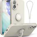 for iPhone 17 Case 6.3'', Ring Stand Silicone Slim Design (with Wrist Strap), Magnetic Car Mount Case Cover Compatible with iPhone 17 (White Stone)