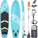 FBSPORT 11' Premium Stand Up Paddle Board, Yoga Board with SUP Accessories & Carry Bag | Wide Stance, Surf Control, Non-Slip Deck, Leash, Paddle and Pump for Youth & Adult (Ice Blue)