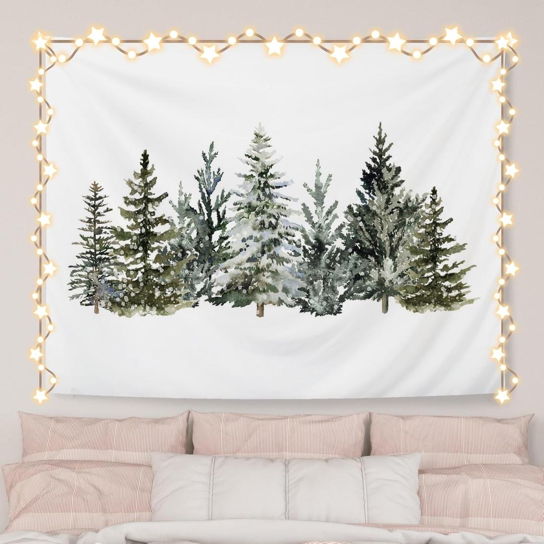AQYIP Christmas Tree Tapestry, Forest Green Christmas Tapestry Decorative, Winter Forest Pine Tree Landscape Wall Blanket Decor for Home Bedroom Living Room, 50x60 Inch
