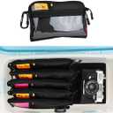 Video Accessories Organizer Pouch with Clear Window, 900D PU Utility Bag for Camera Accessories, Cable Storage, Battery Case, Small Tool Bag with Carabiner & ID Labels, for Travel Filming