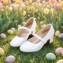 LAURMOSA Flower Girl Shoes Kids High Heels Mary Jane Flats Cute Pearl Rhinestones Girls Dress Pumps Shoes for Church Wedding Party Little Big Kids. size 13