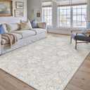 5x7 Blue Cream Washable Area Rug for Living Room Bedroom Neutral Floral Soft Non Slip Rug Low Pile Distressed Carpet for Dining Room Nursery Office Indoor