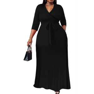 Nmoder Plus Size Maxi Dress for Women - Summer Casual 3/4 Sleeve Floral Flowy Long Dress with Belt L