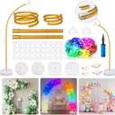 OurWarm Balloon Arch Kit with LED Lights, 9.35FT & 6FT Free Bending Half Balloon Arch Stand with Base, Gold Backdrop Stand for Wedding Birthday Party Baby Shower Yard Lawn Graduation Decorations