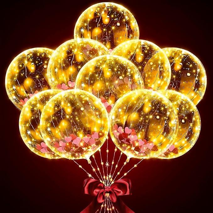 10 Pcs LED Balloons Light Up Balloons for Parties – Clear 18" Balloon with Gold String Lights & Individual Switch – Light Up Valentines Day Decorations for Holiday Parties, Batteries Not Included