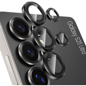 Tensea (3+2PCS Compatible with Samsung Galaxy S25 Ultra Camera Lens Protector, 9H Tempered Glass Camera Cover Screen Protector Metal Individual Ring [Installation Tray][Case Friendly] (Titanium Black)