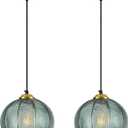 Gray Green Glass Pendant Lights Kitchen Island 2 Pack 7.87 in Hand Blown Glass Globe Pendant Light Fixtures Modern Pendant Lighting for Kitchen Island Bedroom Dining Room