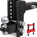 TYT Adjustable Trailer Hitch for 2" Receiver, 6" Drop/Rise, 2" Tow Ball, 7,500 lbs GTW / 750 lbs TW, Includes Two Pins and One Anti-Theft Pin Lock