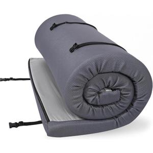 KingChii CertiPUR-US Memory Foam Camping Mattress, Portable Roll Up Travel Car Camping Mattress Sleeping Pad & Floor Mattress, Cot Mattress Guest Bed for Sleepover with Waterproof Cover & Travel Bag (75" x 30" x 4"/Small Single, grey)