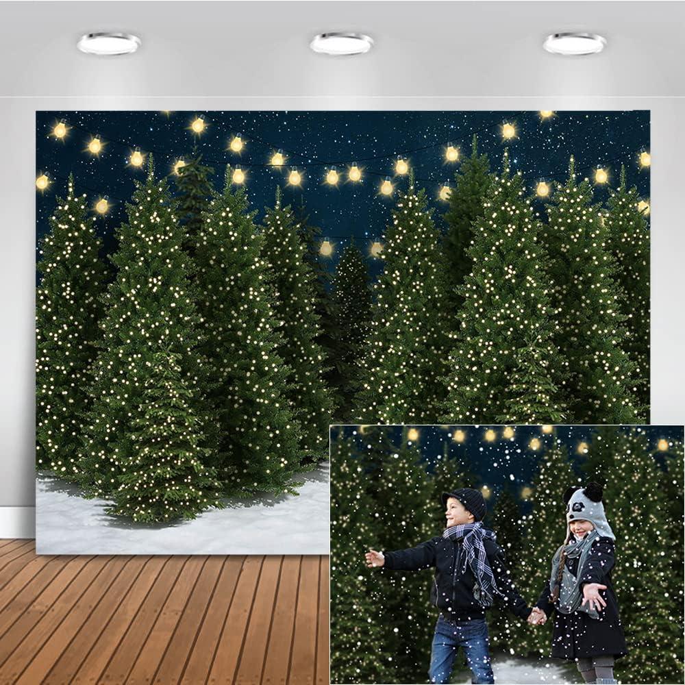 Mocsicka Christmas Tree Farm Photography Backdrop Blue Starry Sky Christmas Forest Photo Background Winter Night Xmas Holiday Famliy Portrait Background Photo Booth Props (7x5ft)