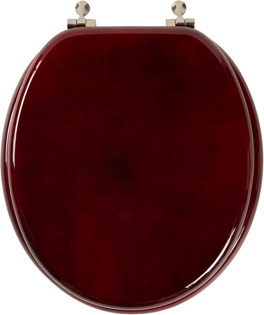 Toilet Seat, Solid Wood, Rubber Wood, High Gloss Finish, Mahogany Red, PIKLiDS (Round)