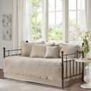 Madison Park Daybed Cover Set Damask Quilted Cover for Daybeds, All Season, Pre-Washed Cotton-Filled Coastal Bedding with Scallop Edge, Shams, Bedskirt, Dcor Pillows, Tuscany, Daybed Khaki 6 Piece, 75"x39"