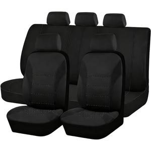 Car Seat Cover Full Set, Soft Breathable Sporty Front and Rear Split Bench Protector with Removable Headrest Cover, Automotive Interior Seat Protection Cushion, Universal for Vehicles (Black)