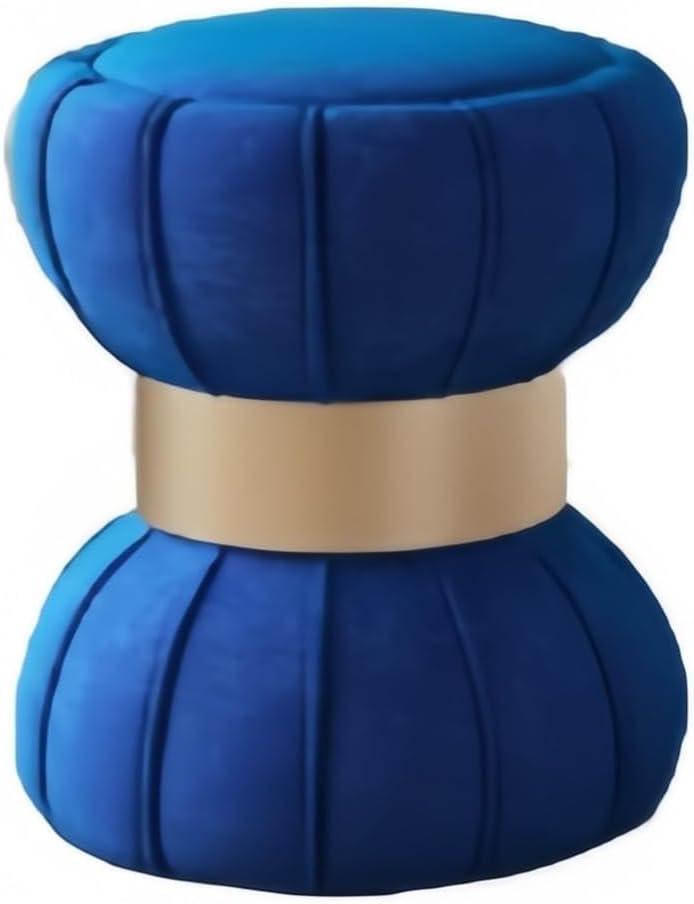 Bow Tie Hourglass Ottoman with Gold Trim, Small Accent Foot Stool, Modern Ottoman for Living Room, Bedroom or Balcony(Blue)