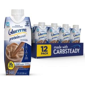 Glucerna Protein Smart Diabetes Care Shake, Chocolate, Diabetic Meal Replacement to Support Blood Sugar Management, 30g Protein, 150 Calories, Ready to Drink, 11-fl-oz Bottle, 12 Pack