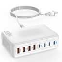 USB C Charger Block,200W GaN 8 Port USB C Charging Station USB Hub Block Cube Type C & USB A Wall Charger Power Adapter for Multiple Devices Apple iPhone 16/15/14,Steam Deck,MacBook Pro/Air,iPad Pro (White)