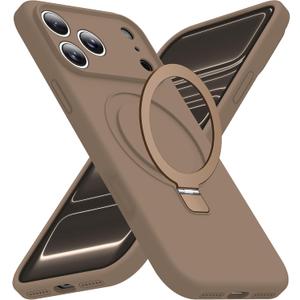 Compatible with iPhone 17 Pro Max Case with Magnetic Invisible Stand Compatible with Mag-Safe Military Drop Tested Shockproof Silicone iPhone 17 Pro Max Phone Cases for Women Men 6.9"Brown