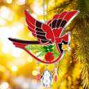 KY&BOSAM Crystal Cardinal Suncatcher Mom Gift Had Painted Glass Sun Catchers for Windows Hangings Ornament with Pressed Flower and Heart Charm Birthday Gifts for Women Mom Mothers Day Christmas