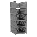 Pinkpum 5 Pack Folding Closet Organizers - Stackable Plastic Drawer Basket for Clothing, Shelf Storage Container for Closet, Wardrobe, Bedroom, Bathroom, Office (Black)