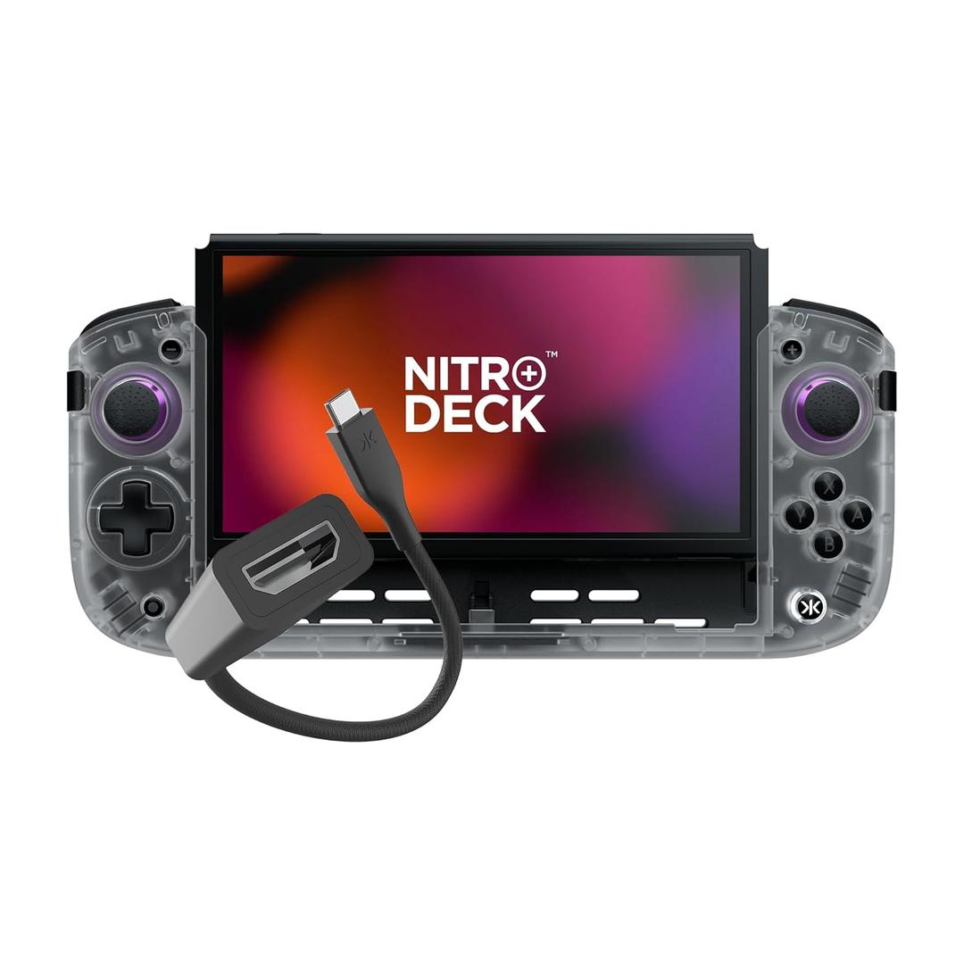 CRKD Nitro Deck+ with HDMI Adapter - Handheld Pro Controller for Nintendo Switch & OLED Model - TV Dockable - Programmable Sidekicks & Back Buttons - True Collection System (Clear White Edition)