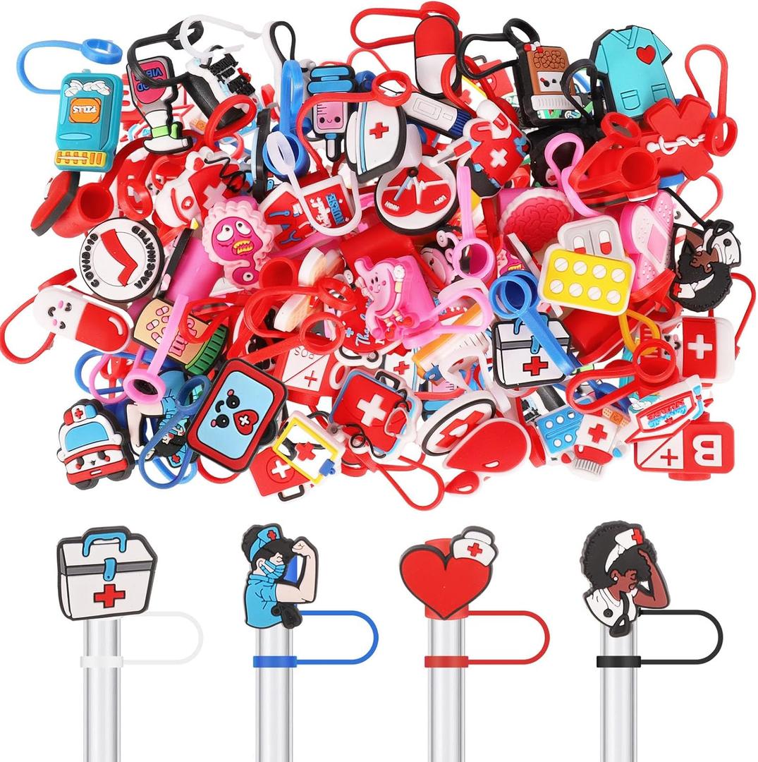50 Pcs Nurses Straw Cover Caps Compatible with Stanley Cup, Silicone Cute Straw Toppers for Cups 30&40 Oz Tumbler Accessories 10mm