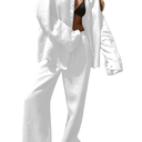 Women Spring Linen Long Sleeve Two Piece Sets Casual Button Down Shirts Loose Wide Leg Pant Loungewear Outfits M