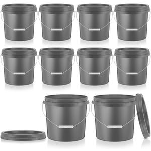 Tioncy 10 Pcs 2 Gallon Plastic Bucket with Lid Heavy Duty 2 Gallon Bucket Pail with Lid Handle for Storage Container Home Household Cleaning (Grey) (Gray)