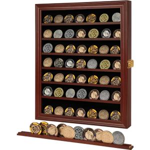 Jinchuan Military Challenge Coin Display Case Lockable Cabinet Rack Holder Shadow Box with Removable 2 Grooves Shelves and Anti Dust Door for Casino Poker Chips Collectibles, Large - Mahogany Jinchuan Military Challenge Coin Display Case Lockable Cabinet Rack Holder Shadow Box with Removable 2 Grooves Shelves and Anti Dust Door for Casino Poker Chips Collectibles, Large - Mahogany