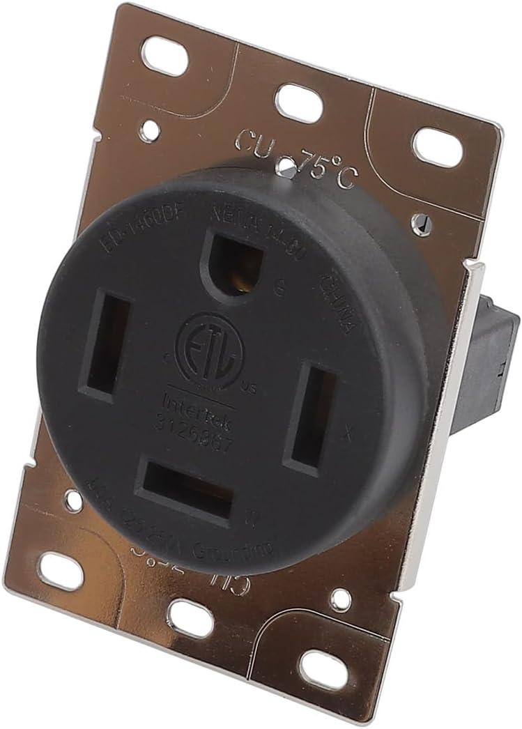 NEMA 14-60R 60 Amps 125/250V 3 Pole 4 Wire Flush Mounting Receptacle, ETL Listed， Straight Blade Power Outlet for Welder/Generator, Heavy Duty Industrial Grade, Grounding