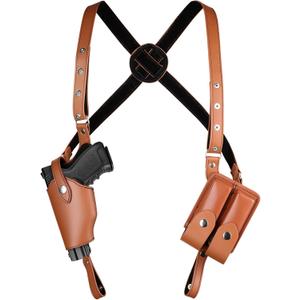 Sratte Shoulder Holster Adjustable Leather Gun Holster for Concealed Carry Vintage Gun Holster with Double Magazine Pouch Cowboy Costume Accessory for Halloween Masquerade Party (Brown,Common Style)