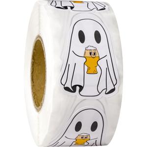 2 x WRAPAHOLIC Halloween Ghost Stickers Roll - Adorable Ghost Beer Design, 2 x 1.37 Inch, 500 Total Labels, Perfect for Gift Wrap & Shipping, Halloween, Kids Treat Bags, Outdoor Use