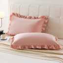MOVE OVER Pink Ruffle Pillow Cases Pink Velvet Pillow Cases 20x30 Inches Standard Size Boho Pillow Case Cover Soft and Luxurious Blush Pink Pillowcases with Pocket Closure