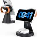 Wireless Charger 3 in 1 Charging Station for iPhone: Magnetic Docking Station for iPhone 17/16/15/14/13/12 - Multi Charging Dock for Apple Watch & Airpods 4 3 2 Pro (Adapter Included) (Black)