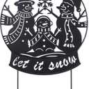 Glitzhome Christmas Metal Silhouette Snowman Family Waterglobe Yard Stake, 30 Inch Outdoor & Wall Decor with Lighted Scene, Holiday Lawn Art for Festive Home Decorations