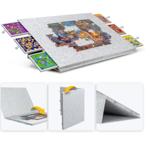 Lavievert 2000 Piece Tilting & Foldable Puzzle Table with 2-in-1 Designed Stand & Cover, Lightweight Felt Puzzle Plateau with 6 Colored Drawers, Portable Jigsaw Puzzle Board for Adults – Light Gray