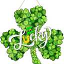 St. Patrick's Day Decorations Wooden Shamrock Door Wreath for Front Door Welcome Lucky Sign, Farmhouse St. Patrick's Decor Hanging Sign Outdoor Indoor Shamrock Clover Spring Wall Home Decor