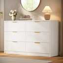 MapleGrace 53" Wide 6 Drawer Dresser for Bedroom, Modern Simple Wood Dresser Chest of Drawers Closet Store Organizer for Living Room, Hallway (White, 15.4" D x 53.1" W x 30.9" H (6 Drawers))