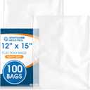 12" X 15" Open-End Flat Poly Bags (100 Count) - 2 Mil Plastic Clear Bags for Packaging, Shipping, Storage - No Adhesive Strip - Spartan Industrial